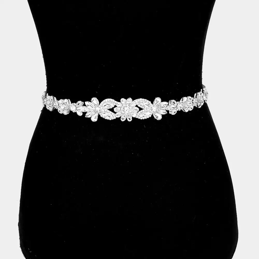 Sleek Floral Crystal Convertible Wedding Sash Belt