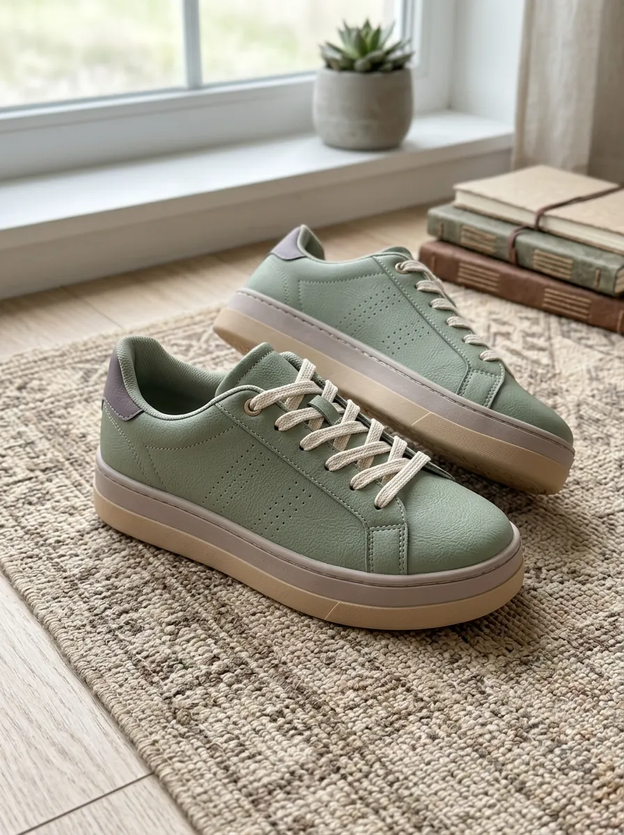 Women's Sage Green Minimalist Casual Printed Sneakers