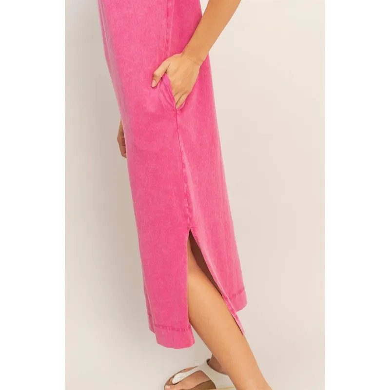 Chocolate Mineral-Wash Cap Sleeve Midi Dress