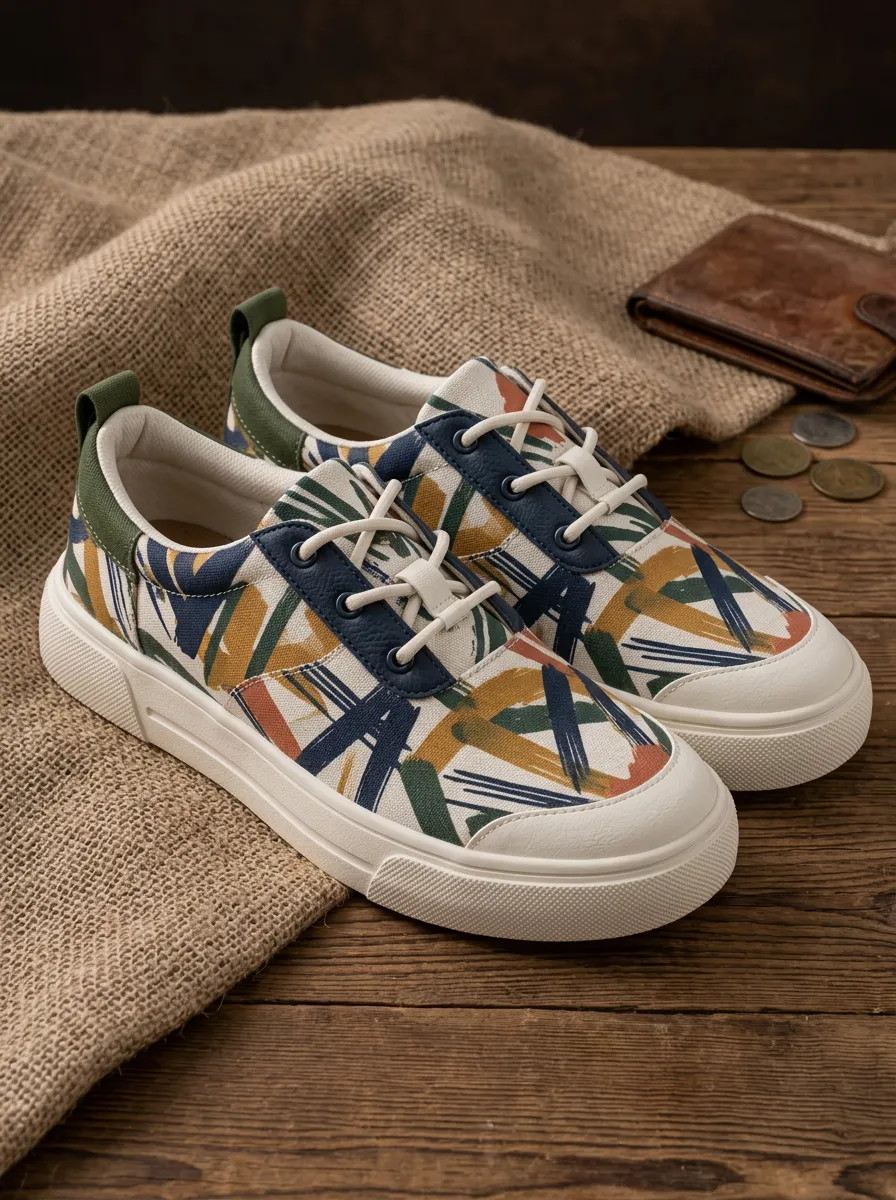 Men's Refined Abstract Brushstroke Pattern Patterned Canvas Shoes