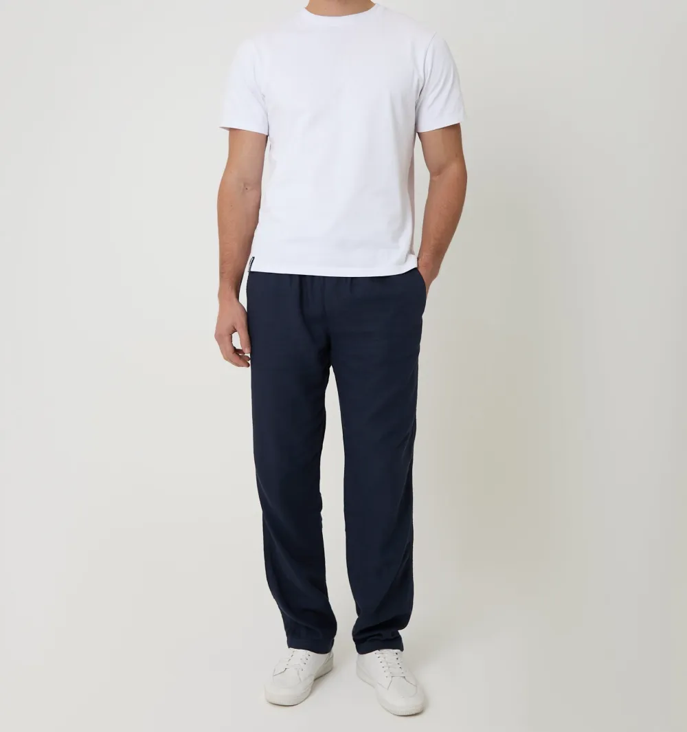 Men's Navy Linen Blend Drawcord Pants