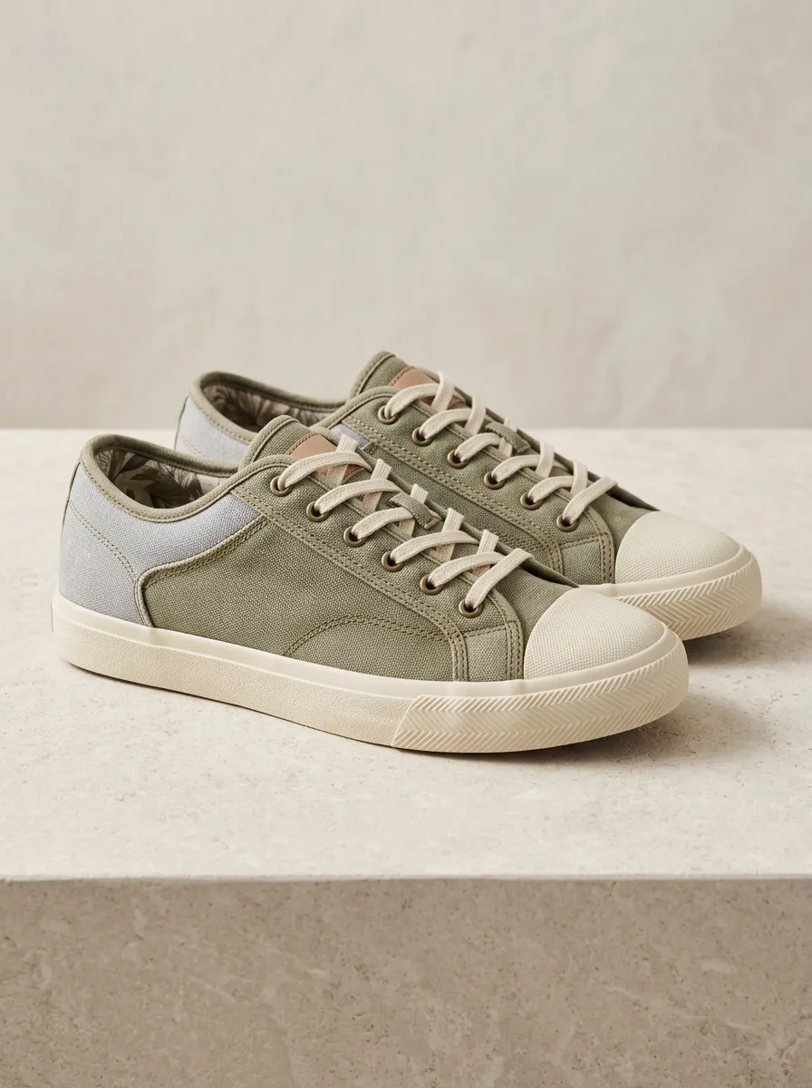 Modern Minimalist Leaf Detail Men's Canvas Shoes
