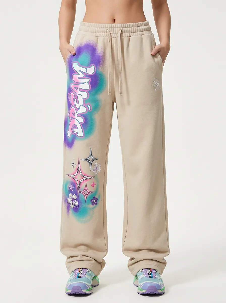 Women's Streetwear Dream Graffiti Star Flower Printed Sweatpants
