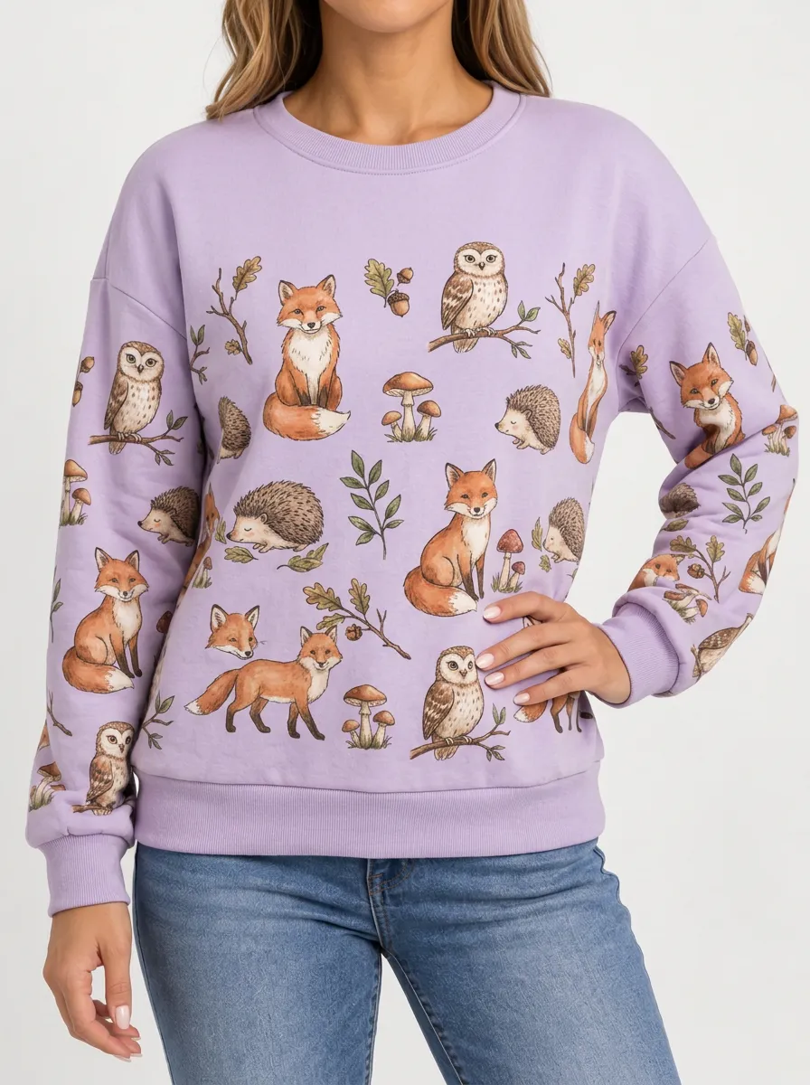 Women's Fox and Hedgehog Statement Graphic Pullover