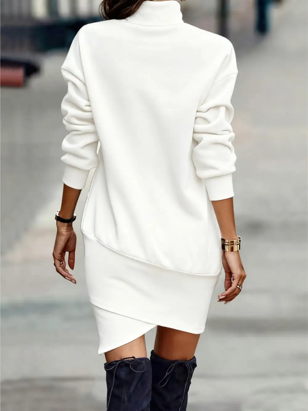 Polished Detail Long Sleeve Mini Dress