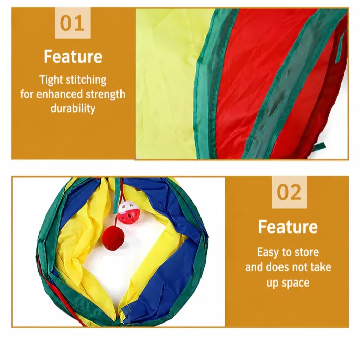 Foldable Rainbow Cat Tunnel Pet Toys With Hanging Balls Dog Toy Mainan Kucing Terowong