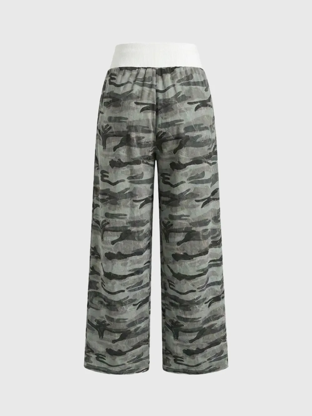Wide-Leg Camouflage Contrast-Detail Utility Pants
