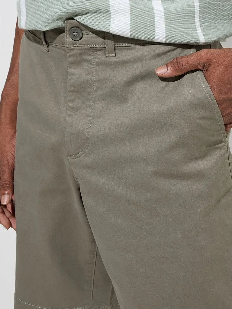 Olive Loose Mid-Waist Cotton-Blend Shorts