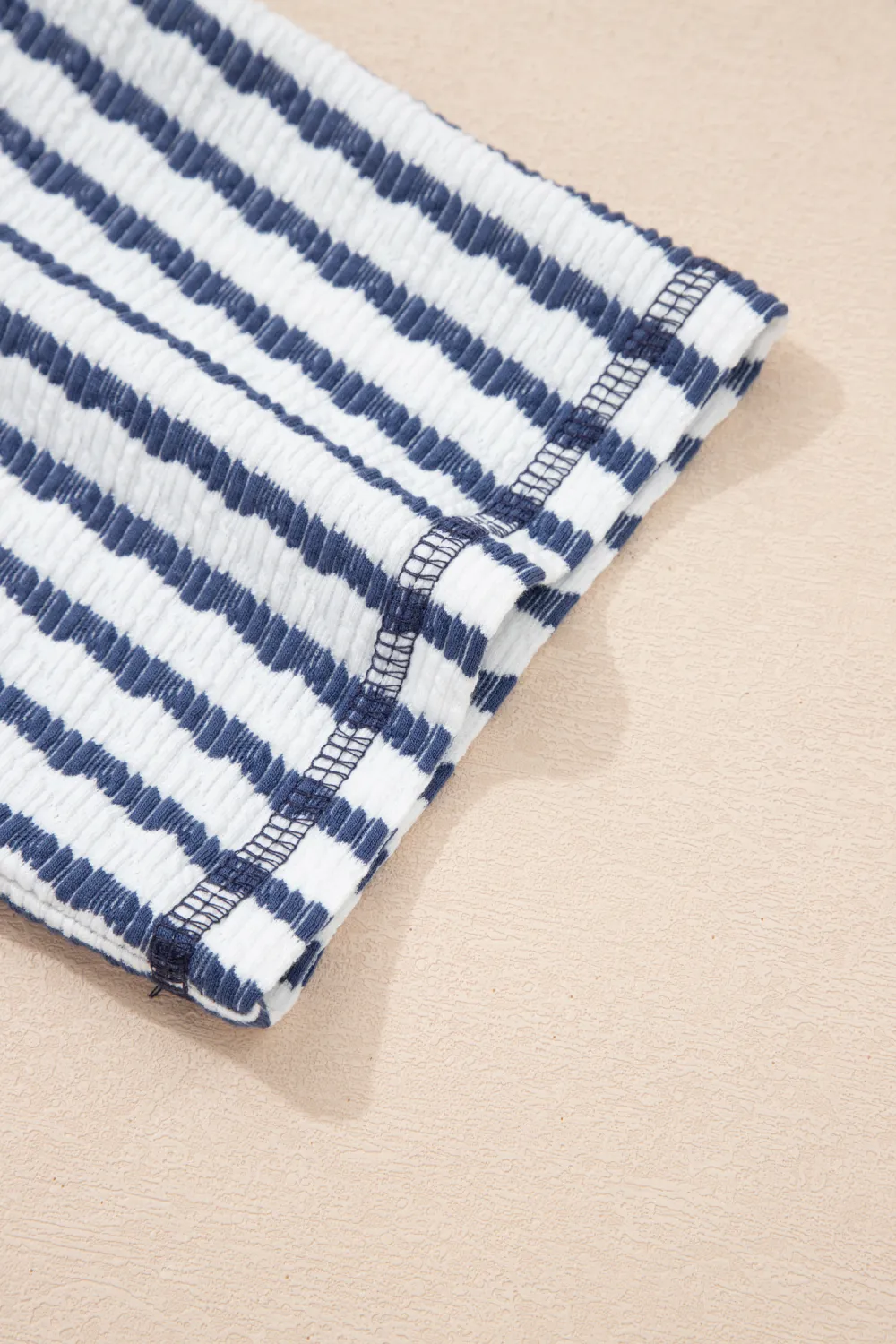 Blue Stripe Textured Knit Split Top