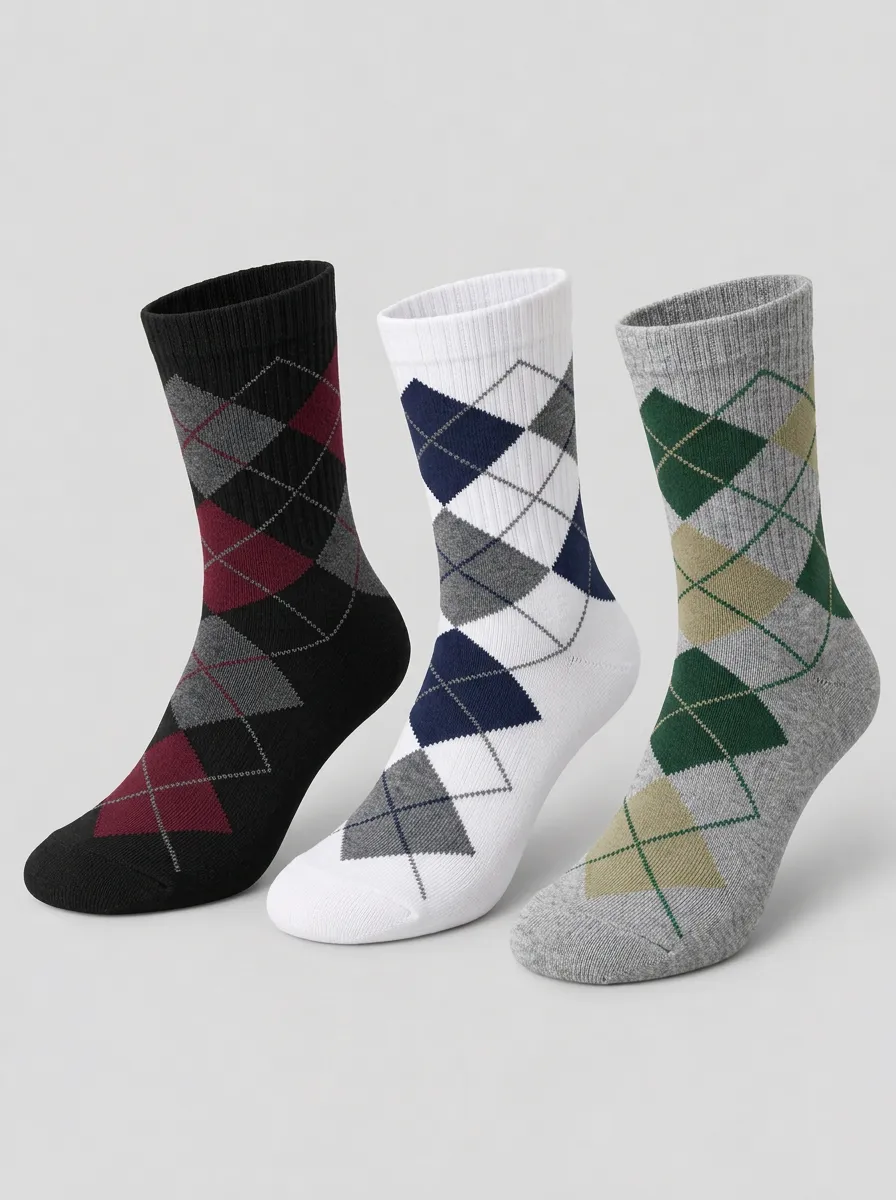 Men's Classic Argyle Pattern Printed Socks 3-Pack