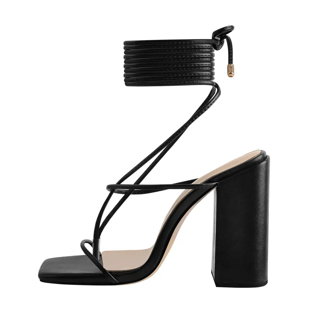 Ankle Strap Square Toe Chunky Heel Sandals