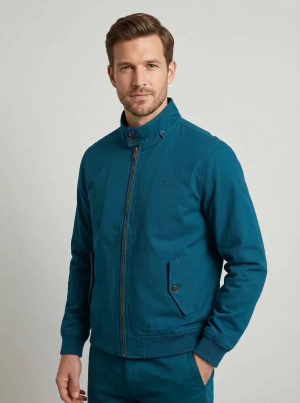 Men's Casual Minimalist Navy Solid Printed Harrington Jacket