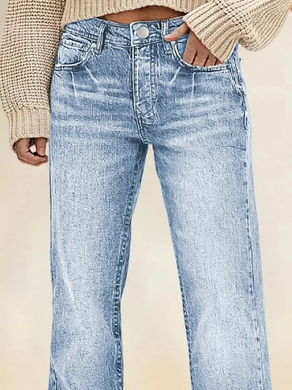 Refined Vintage-Wash Pocketed Stretch Straight Leg Jeans