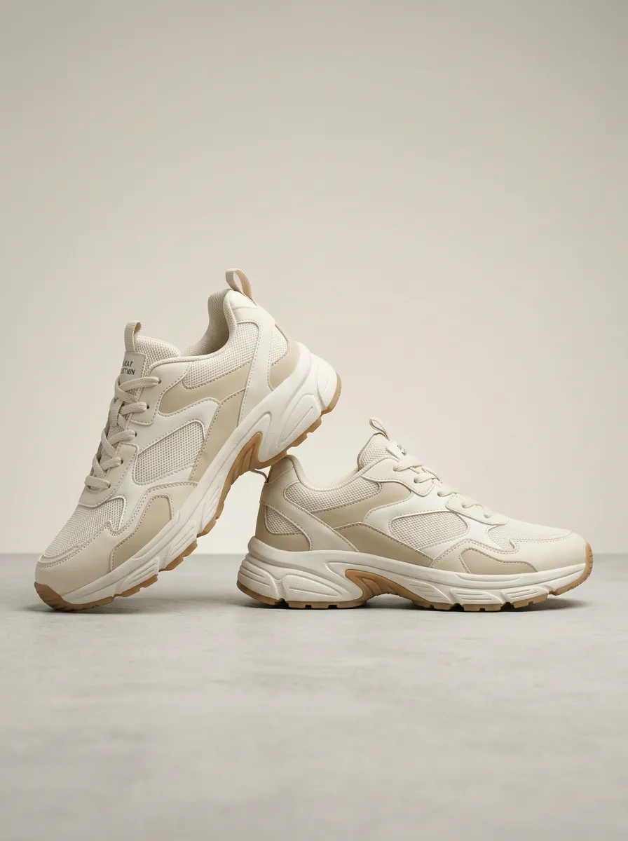 Trail-Inspired Chunky-Sole Mesh-Panel Casual Sneakers