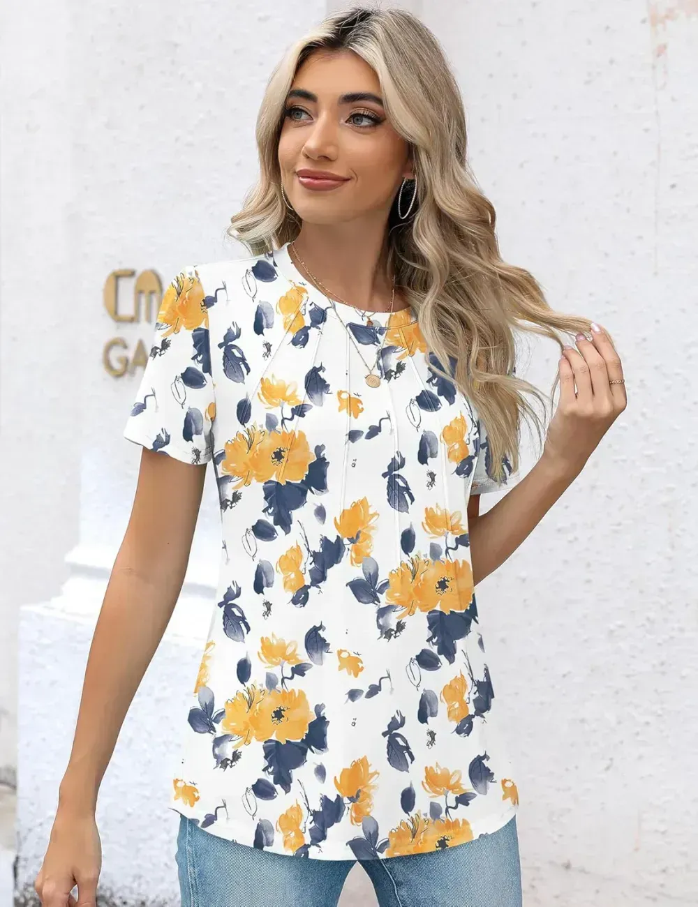 Kistore Womens Casual Crew Neck Short Sleeve Pleated Tops Blouses Fashion Clothes 2024