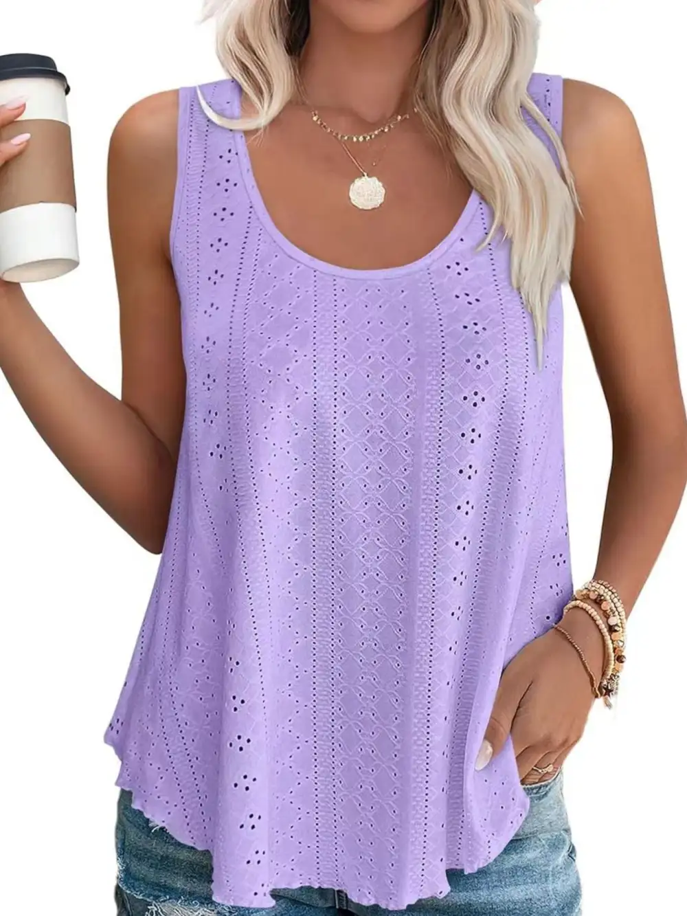 Scoop-Neck Eyelet Tank Top