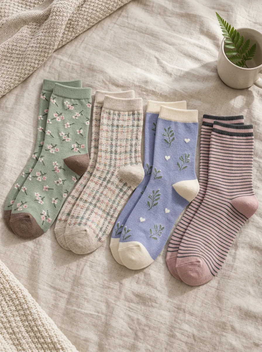 Women's Floral Plaid Heart Striped Pattern Printed Socks Set