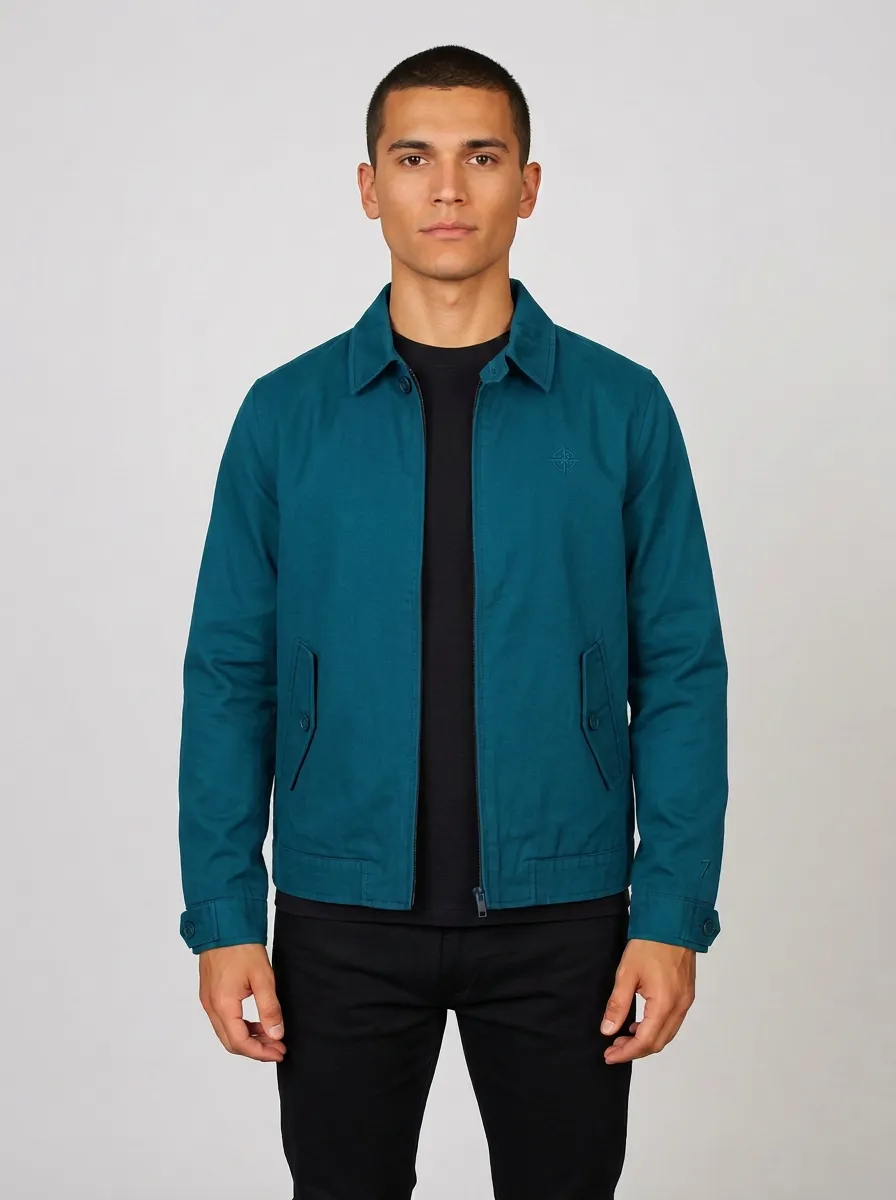 Men's Casual Minimalist Compass Logo Embroidered Harrington Jacket