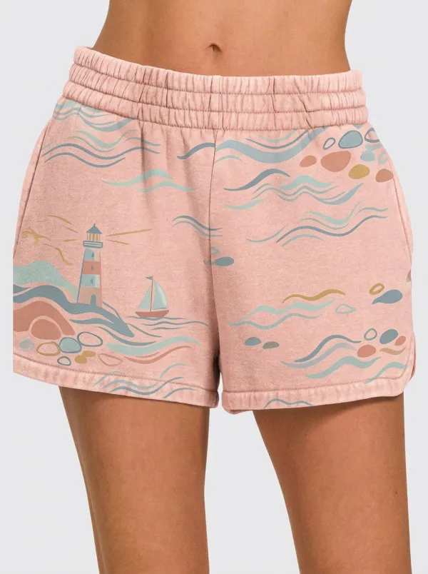 Women's Sierra Nautical Coastal Lighthouse Sailboat Graphic Shorts