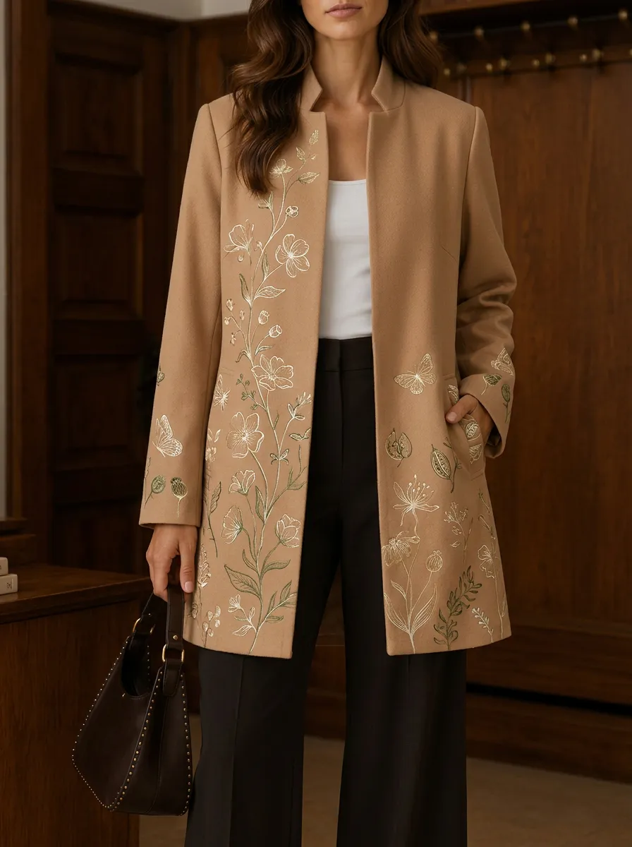 Women's Floral Butterfly Nature Botanical Embroidered Coat