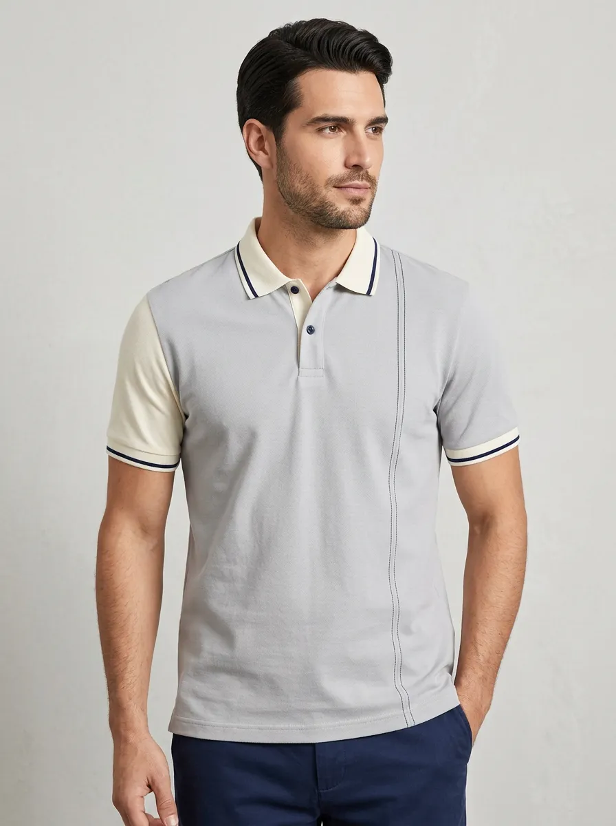 Men's Casual Minimalist Vertical Stripe Colorblock Polo Shirt