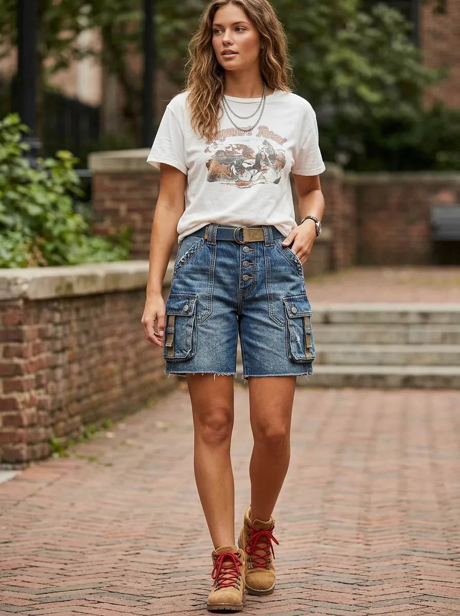 Women's Casual Streetwear Multi-Pocket Denim Cargo Shorts
