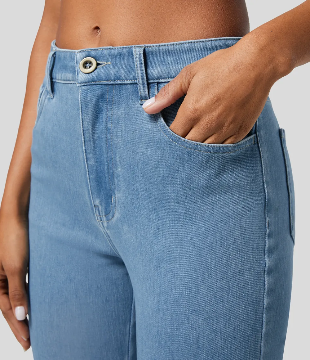 Magic Mid Rise Button Pockets Stretchy Knit Casual Bootcut Jeans
