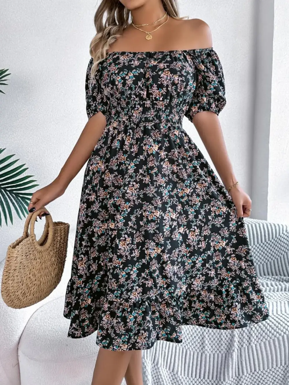 Ruffle Trim Floral Dress
