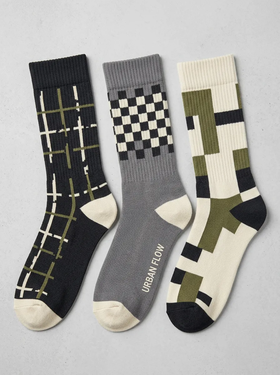 Checkerboard Plaid Geometric Casual Sock Set