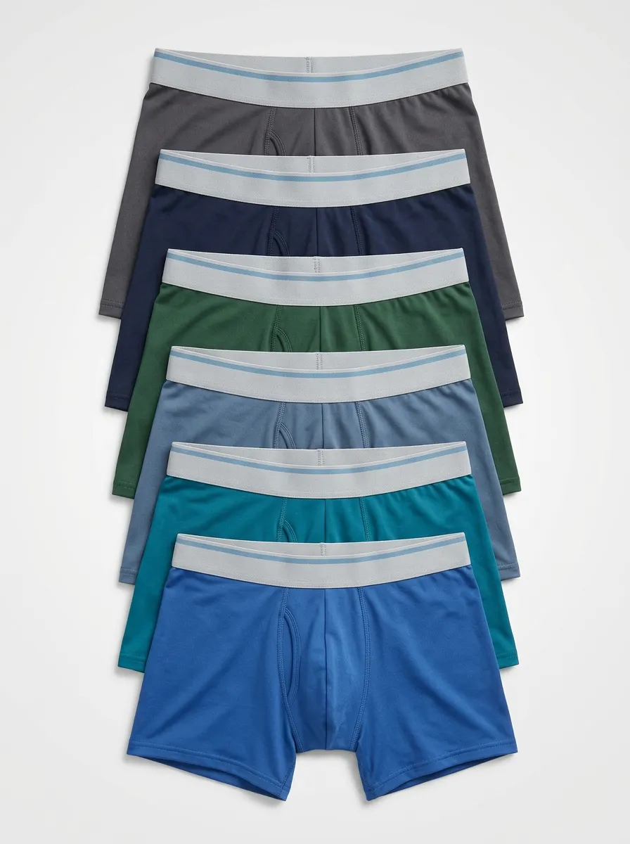 Men's Solid Pattern Elastic Waistband Contrast Waistband 6-Pack Boxer Briefs