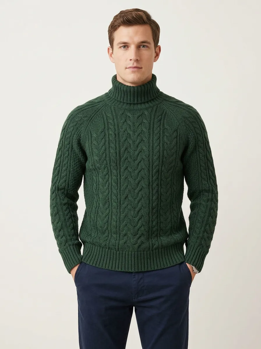 Men's Effortless Cable Knit Turtleneck Sweater