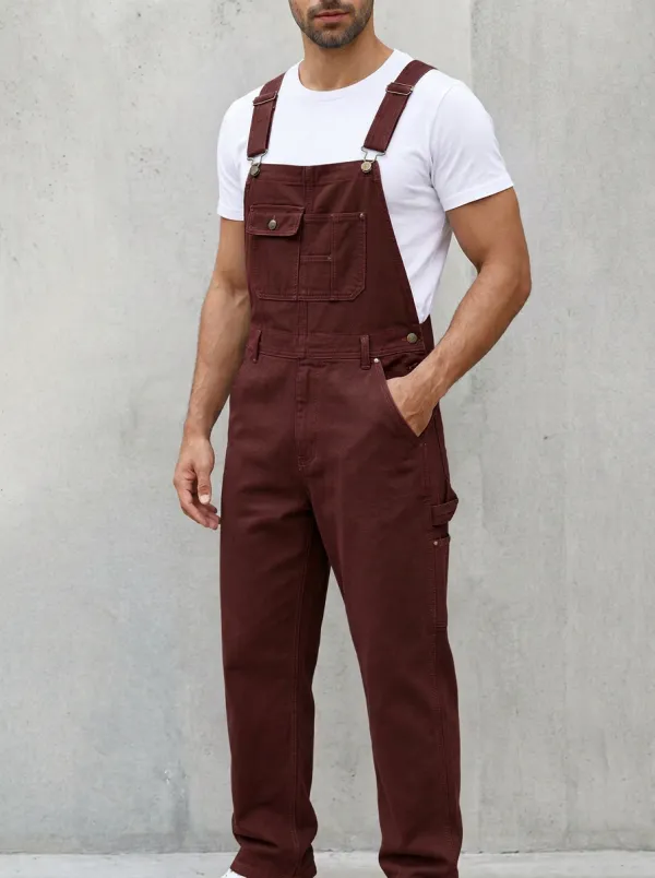 Men's Olive Green Utility Multi-Pocket Denim Overalls