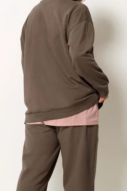 Brown Sweatshirt Jogger & T-Shirt Set