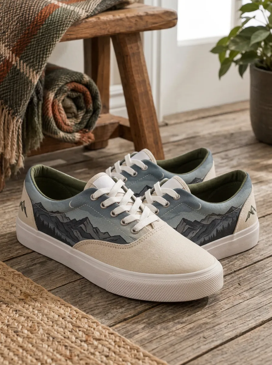 Men's Refined Outdoor Nature Lover Mountain Forest Patterned Canvas Shoes