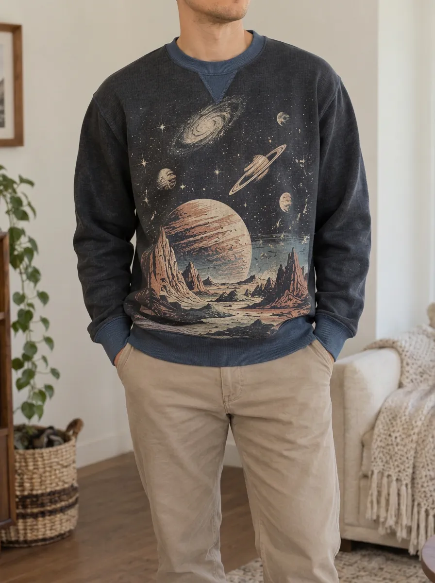 Men's Charcoal Graphic Graphic Waffle Crewneck Sweatshirt