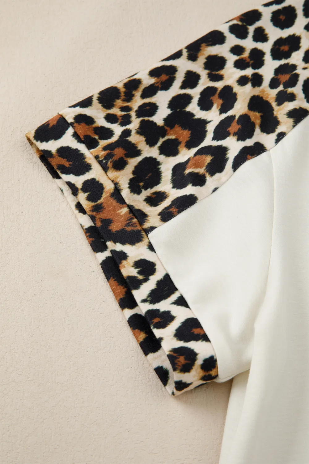 Beige Leopard Patchwork Half Button Top