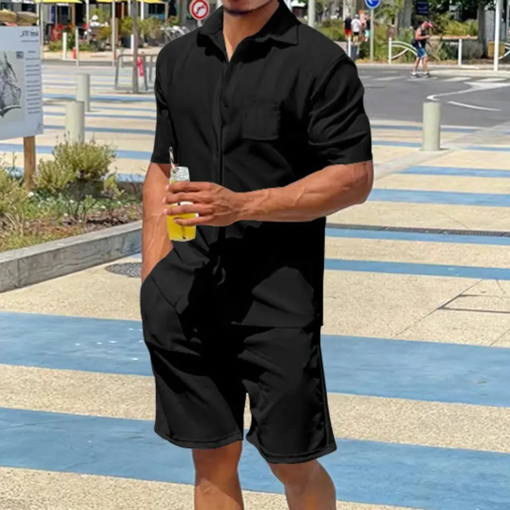 Button Up Coordinated Shirt And Shorts Set