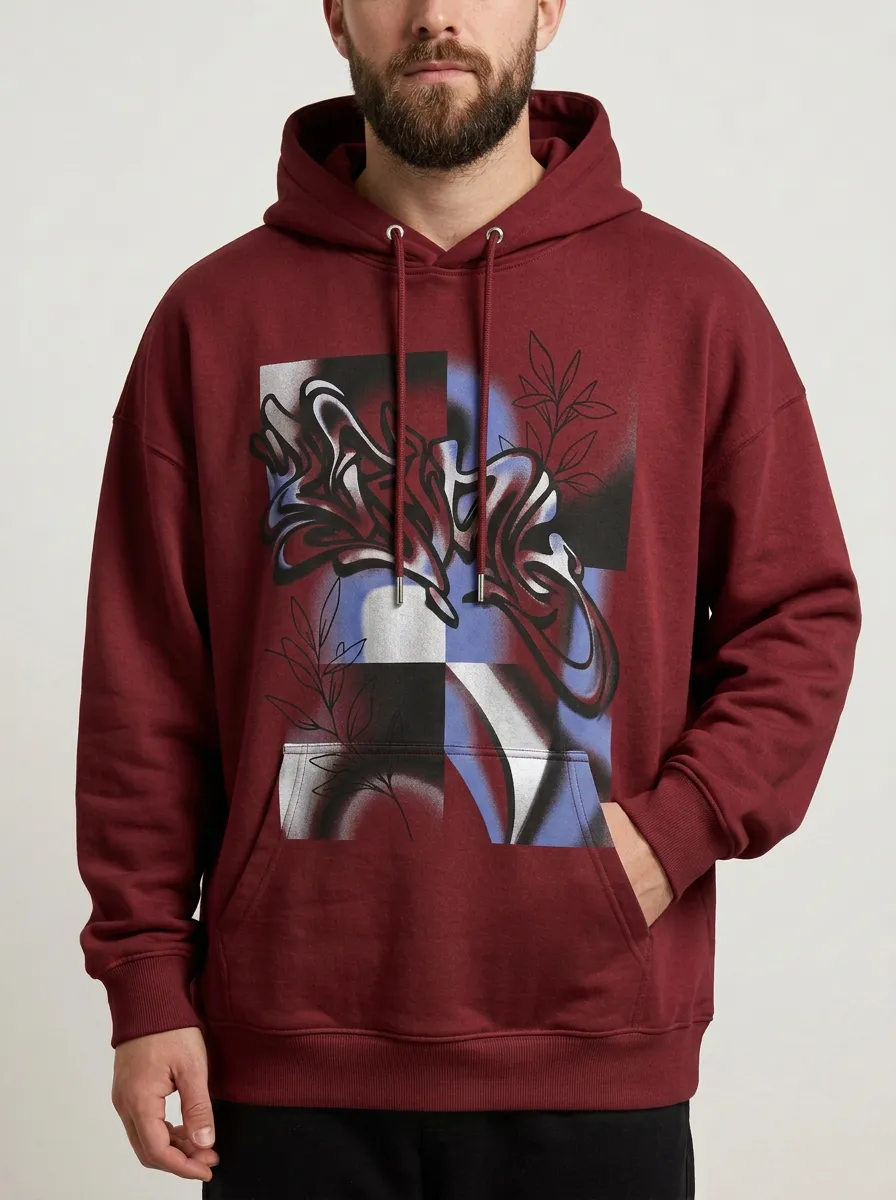 Unisex Streetwear Graffiti Checkered Floral Hoodie