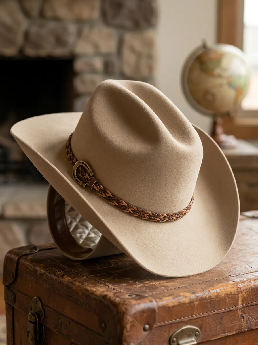 Unisex Felt Western Cowboy Hat with Horseshoe Detail