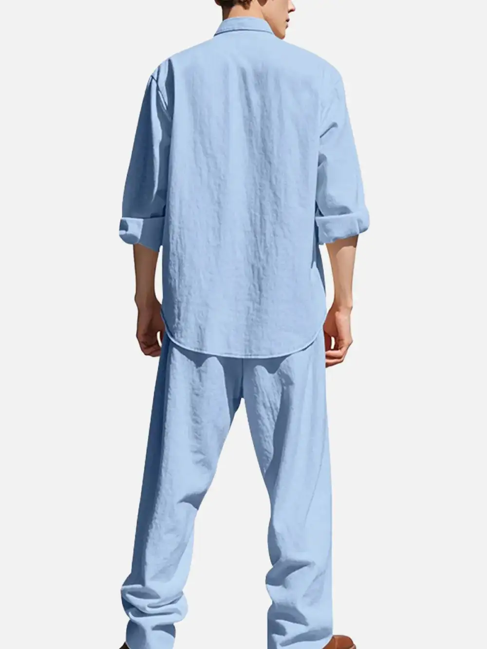 Linen Long Sleeve Elastic Waist Wide Leg Set Slow Living Linen Ensemble