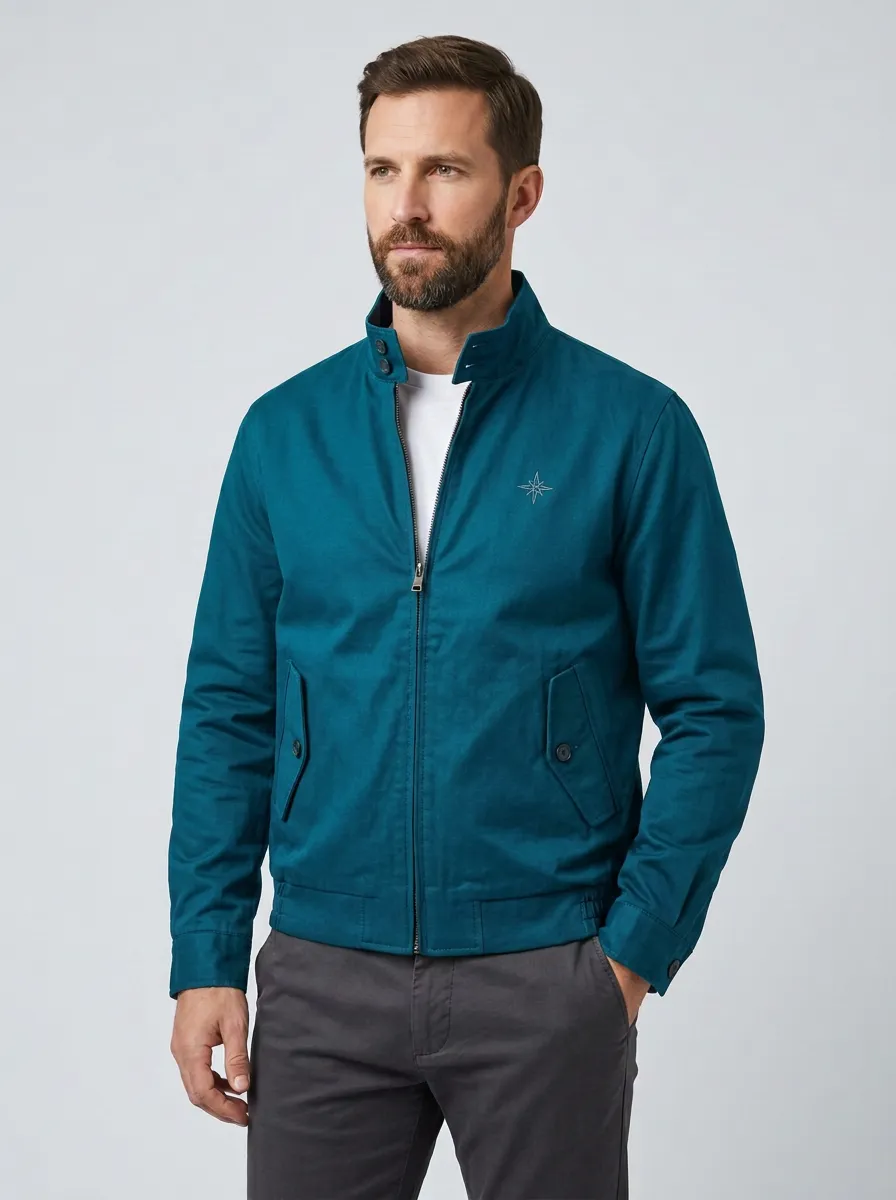 Men's Nautical Compass Star Embroidered Navy Zip Jacket