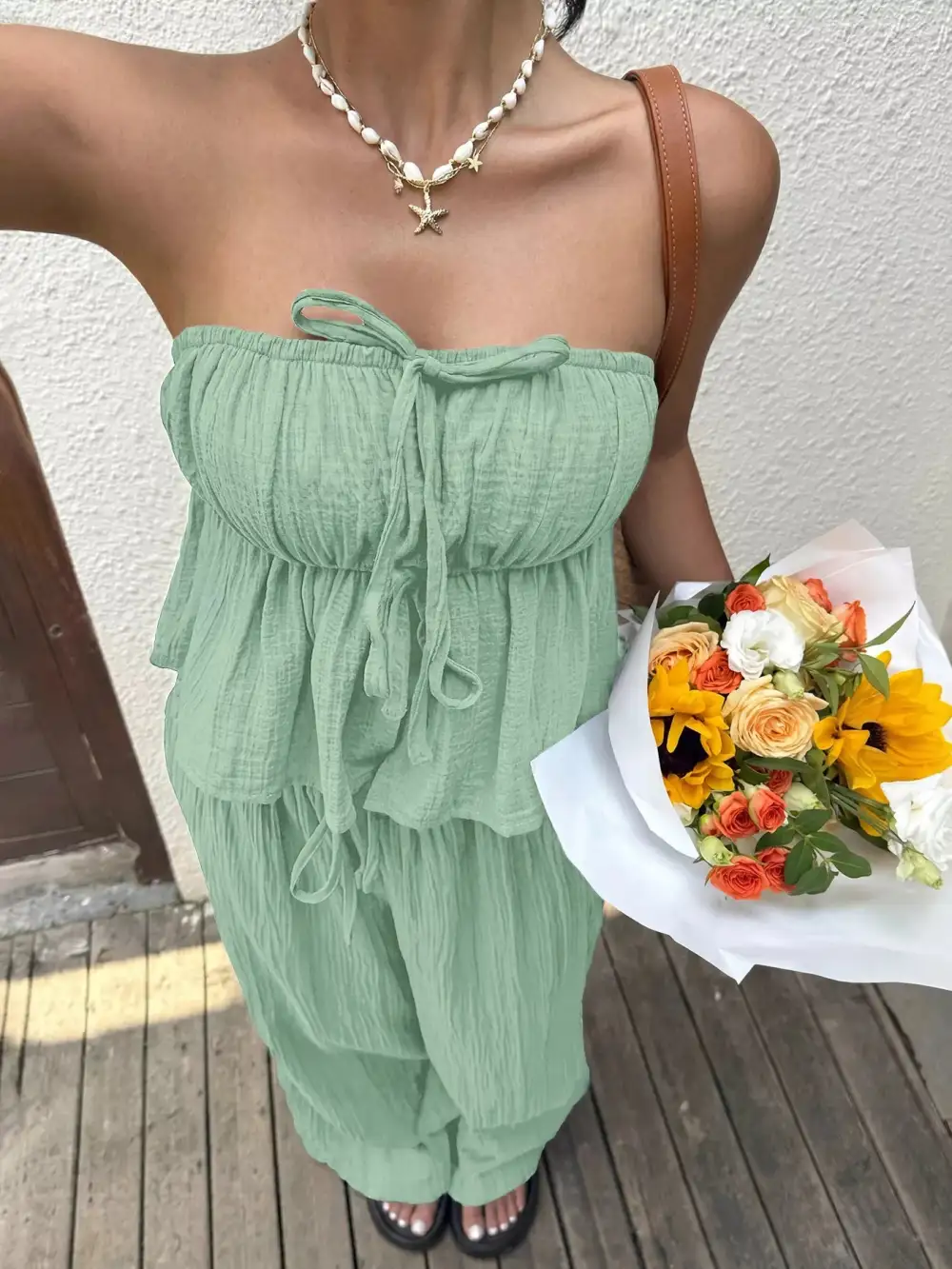 Tube Top and Wide Leg Pants Set