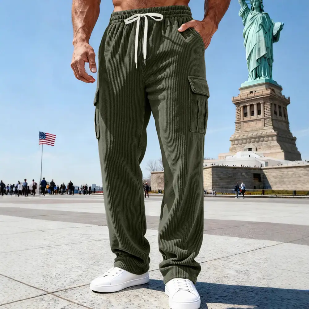 Men's Knitted Cargo Pants Waistband Pockets Cargo Pants
