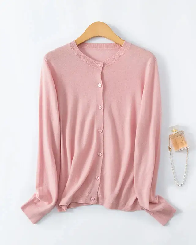 Wool-Blend Wool Button-Front Crew-Neck Cardigan