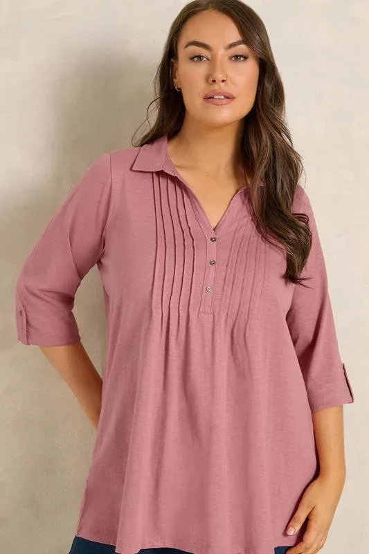 Pink Cotton Henley Top