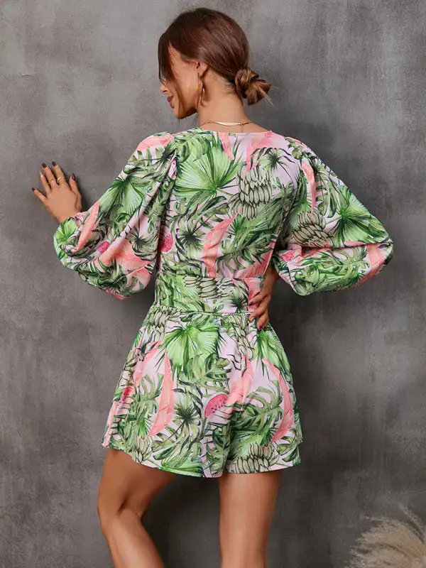 Hollowed Out Long Sleeved V Neck Shorts