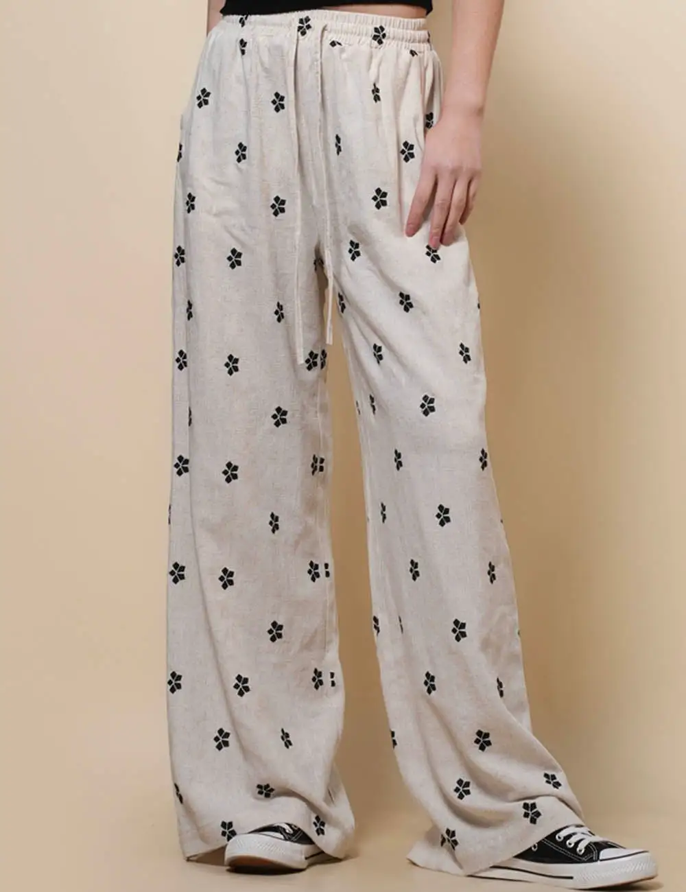 Embroidery Linen Loungewear Pants