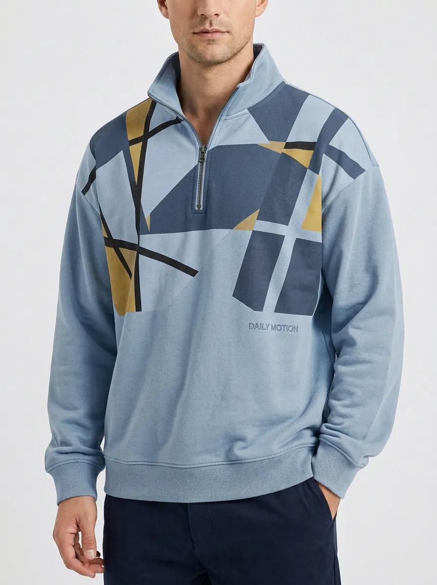 Casual Half-Zip Geometric Abstract Men's Half-Zip Sweatshirt
