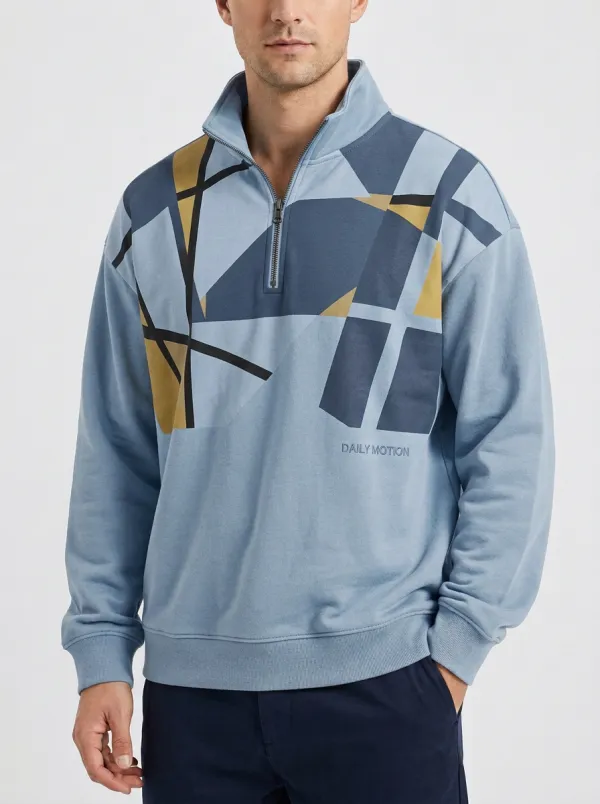 Casual Half-Zip Geometric Abstract Men's Half-Zip Sweatshirt