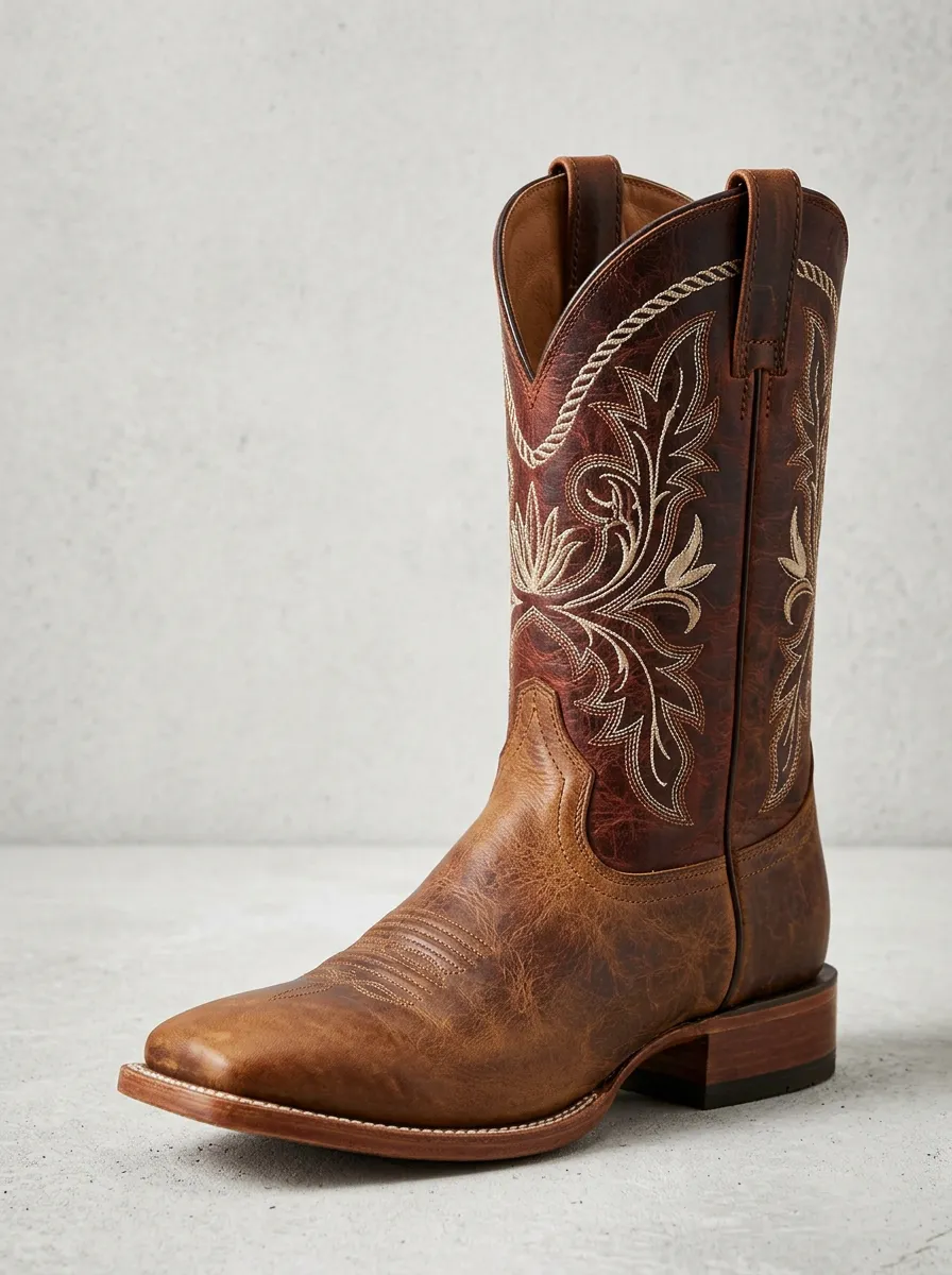 Rustic Floral Embroidered Look Men's Western Cowboy Boots